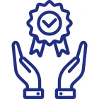 Hands holding quality assurance badge icon