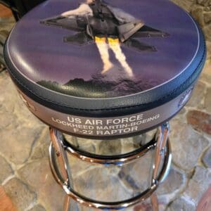 Chrome bar stool with Raptor decal