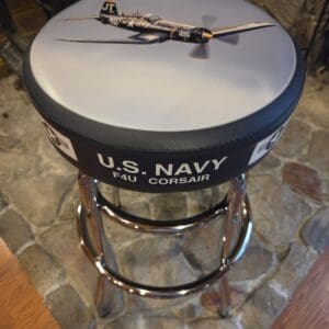 Round bar stool featuring F4U Corsair artwork