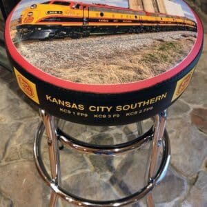 Bar stool with Kansas City Southern train graphic