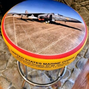 Round stool with Marine Corps jet image