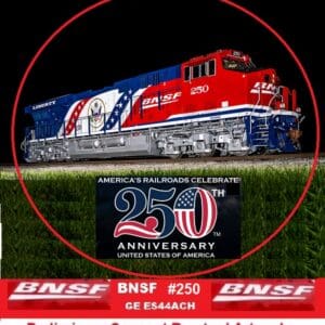 Patriotic BNSF locomotive celebrating America's 250th