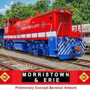 Red, white, blue Morristown & Erie locomotive