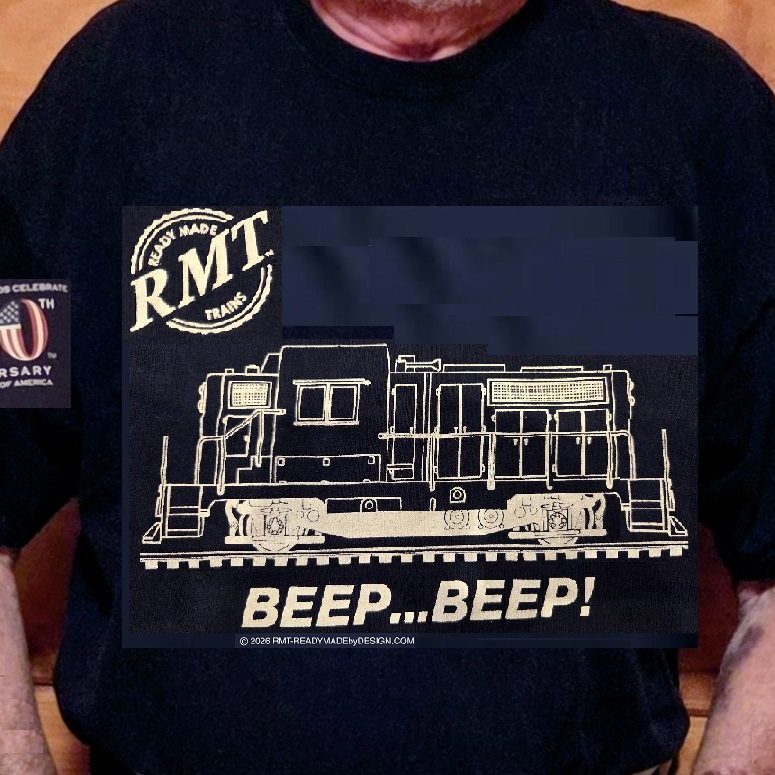 Black T-shirt with train graphic and 'BEEP' text